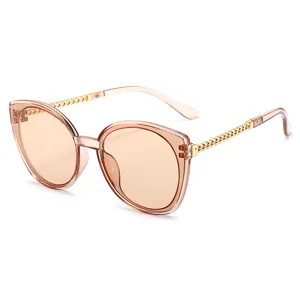 Chic women cat-eye sunglasses with metal chain temples for stylish daily UV protection.