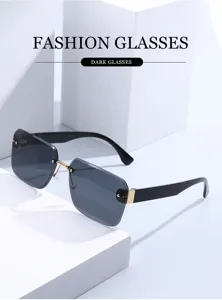 Vue détaillée de lunettes de soleil sans monture avec verres biseautés pont métallique.