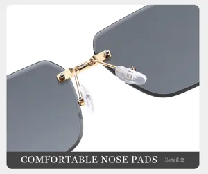 Gros plan détaillé du pont de lunettes de soleil sans monture avec plaquettes en silicone.