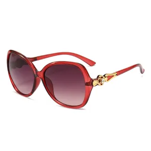 Women's Fashion Red Frame Sunglasses with Rhinestone Gold Temple Details UV Protection