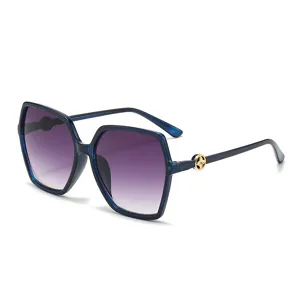 Occhiali da sole poligonali oversize da donna, lenti sfumate di lusso con dettaglio floreale.