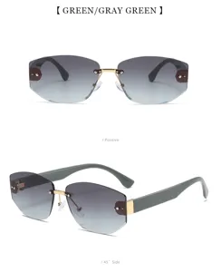 Gafas de sol vintage sin montura de moda con lentes degradadas y vista detallada múltiple.