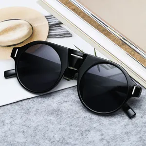 Lunettes de Soleil Rondes Élégantes Minimalistes pour Femmes Hommes Protection UV400 PC Vintage Double Pont Lunettes Outdoor Mode Voyage