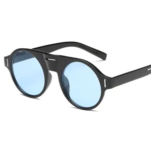 Lunettes de soleil rondes noires avec verres bleu clair protection UV élégantes mode