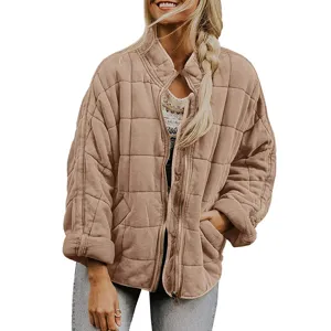 Veste matelassée femme col montant fermeture éclair manteau d'hiver avec poches pratique