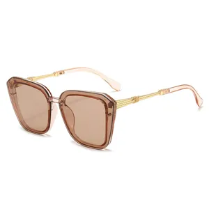 Korean style oversized sunglasses for women, trendy square frame with metal temples.