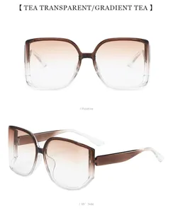 Gradient tea transparent big frame sunglasses, multi-sided curved lenses, stylish street wear.