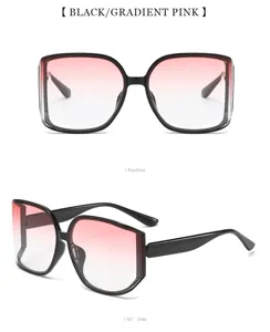 Stylish oversized polygon gradient pink sunglasses detail view with black frame chic aesthetic.