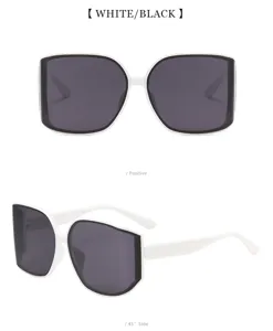Oversized polygonal fashion sunglasses with white frame and dark lenses for street style.