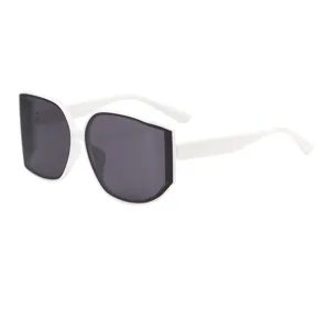 Fashion oversized polygon curved lens sunglasses with white frame for street style.