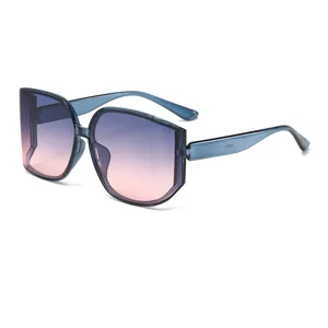 Fashionable large frame polygon gradient sunglasses for women stylish street style eyewear.