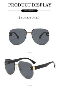 Gafas de sol irregulares sin montura con lentes negras y patillas de metal estilo
