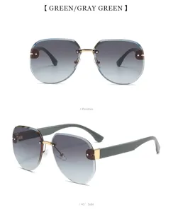 Gafas de sol de moda sin montura con lentes degradadas y patillas elegantes.