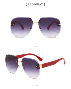 Gafas de sol sin montura con lentes degradadas rojas y grises para moda diaria con estilo.