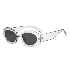 Modische unregelmäßige ovale Sonnenbrille Damen Herren, transparente graue PC Fassung.