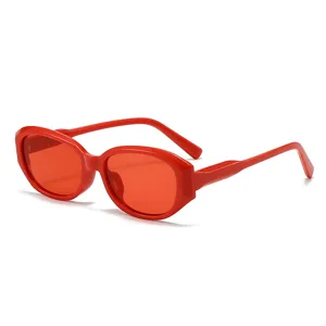 Rote Retro Katzenaugen Sonnenbrille für Damen Herren schmaler Rahmen UV Schutz Strand Brille