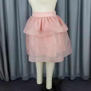 Pink tiered mesh ruffled layered tutu skirt for women, elegant casual party mini skirt.