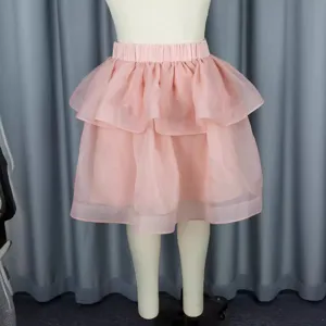 Pink tiered mesh ruffle skirt for women, sweet layered tutu skirt, elastic waist casual wear