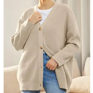 Cardigan en tricot col V uni pour femme pull decontracté manches longues avec boutons