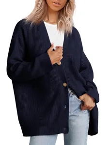 Femme automne hiver mode casual col V boutonné gilet en tricot pull manches longues