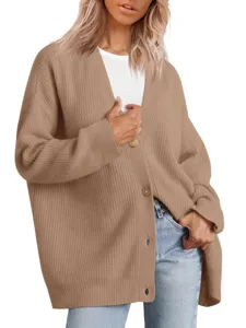 Cardigan en tricot manches longues col V avec boutons pour femme pour automne et hiver.