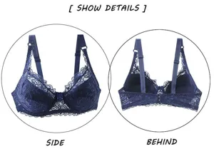Detailed view of the dark blue lace push-up bra showcasing back and side view features.