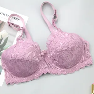 Sexy gathered lace push-up bra for women, large size plus support comfortable undergarment.