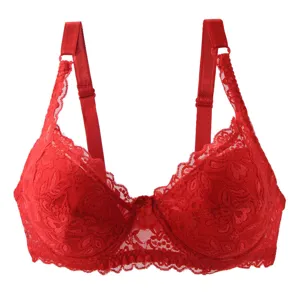 Women Sexy Lace Push Up Bra D Cup Large Size Adjustable Underwear Floral Lace Padded Bra Top For Women