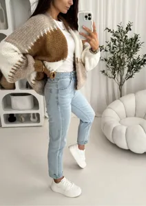 Damen Langarm Farbblock Strickjacke Cardigan Casual Herbst Winter Pullover Oberbekleidung