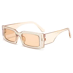 Damen Mode Quadratisch Strass Sonnenbrille Trendige Schicke UV-Schutz Brille für Reisen