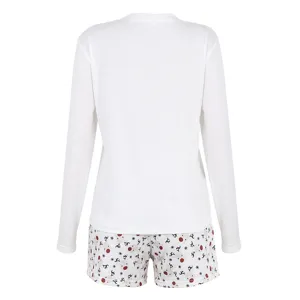Christmas reindeer print women lounge long sleeve top and shorts pajama set back view