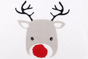 Close up detail of Christmas reindeer print on casual women long sleeve top apparel.