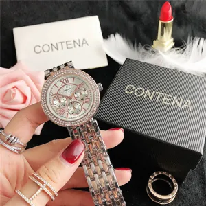 Reloj de Cuarzo de Moda para Mujer Esfera Grande de Strass Números Romanos Correa de Metales Lujosa Reloj Casual