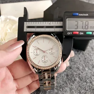 Damen Strass Chronograph Uhr 37.8mm edelstahl luxus armbanduhr elegante damenmode