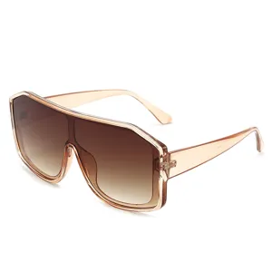 Occhiali da sole oversize lente unica uomo donna, montatura marrone sfumata vista principale.