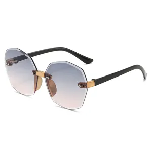 Gafas de Sol Poligonales sin Montura para Niños Lente Océano Degradada UV400 Bisagras de Metal Gafas de Moda para Niños y Niñas