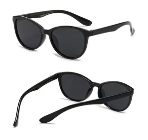 Detailansicht der stilvollen schwarzen Katzenauge-Sonnenbrille mit glatten Rahmen.
