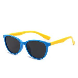 Kinder polarisierte Silikon Sonnenbrille, süße Katzenauge UV-Schutz Sonnenbrille blau gelb