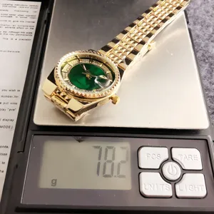 Luxury gold diamond women quartz watch with green dial and calendar fashion wristwatch