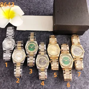 Detailed view of luxury studded quartz watches for women with calendar and crystal bezels.