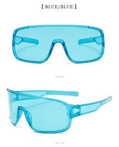 Occhiali da sole sportivi blu per ciclismo all'aperto e corsa. Grande occhiale con lente unica.