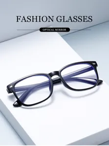 Stylish black frame anti-blue light glasses for women and men, lightweight optical eyewear.