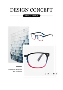 Gradient square blue red black optical frames blue light blocking glasses detail view.