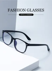 Stylish black square frame anti-blue light glasses for women and men, lightweight optical wear.