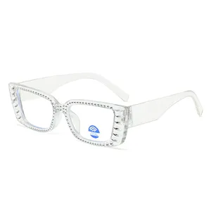Transparente Strass Quadratische Blaulichtfilter Brille Vintage Party Mode Brille Damen