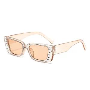 Retro Strass quadratische Sonnenbrille für Damen, modische Vintage Cat-Eye Party Brille.