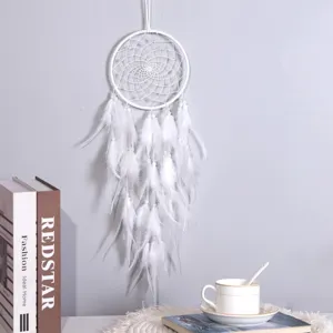 Weißer Traumfänger Detailansicht, handgemachte Wandbehang Dekoration für Schlafzimmer.