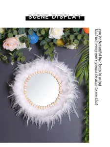 Specchio da parete in piume fatte a mano stile boho per decorazione ingresso casa