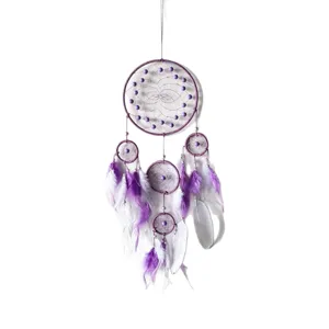 Lila Traumfänger Wandbehang handgemachte Federn Windspiel Boho Zimmerdekoration Geschenk Idee.