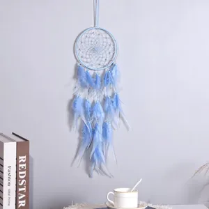 Blauer Traumfaenger Wandbehang Dekoration mit Federn und Perlen fuer Schlafzimmer Wand Decke
